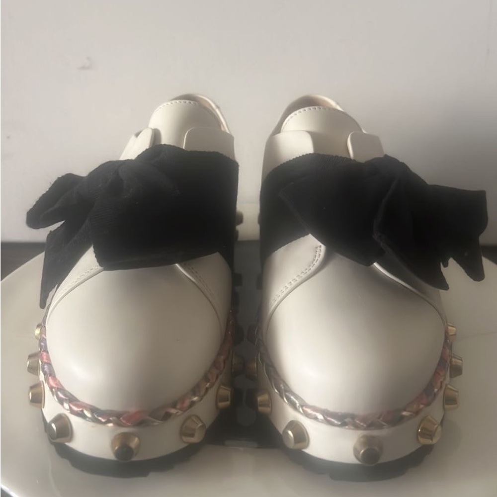 MADE IN ITALY AGL White Flats with Black Bow and  Platform Sole - Picture 3 of 4